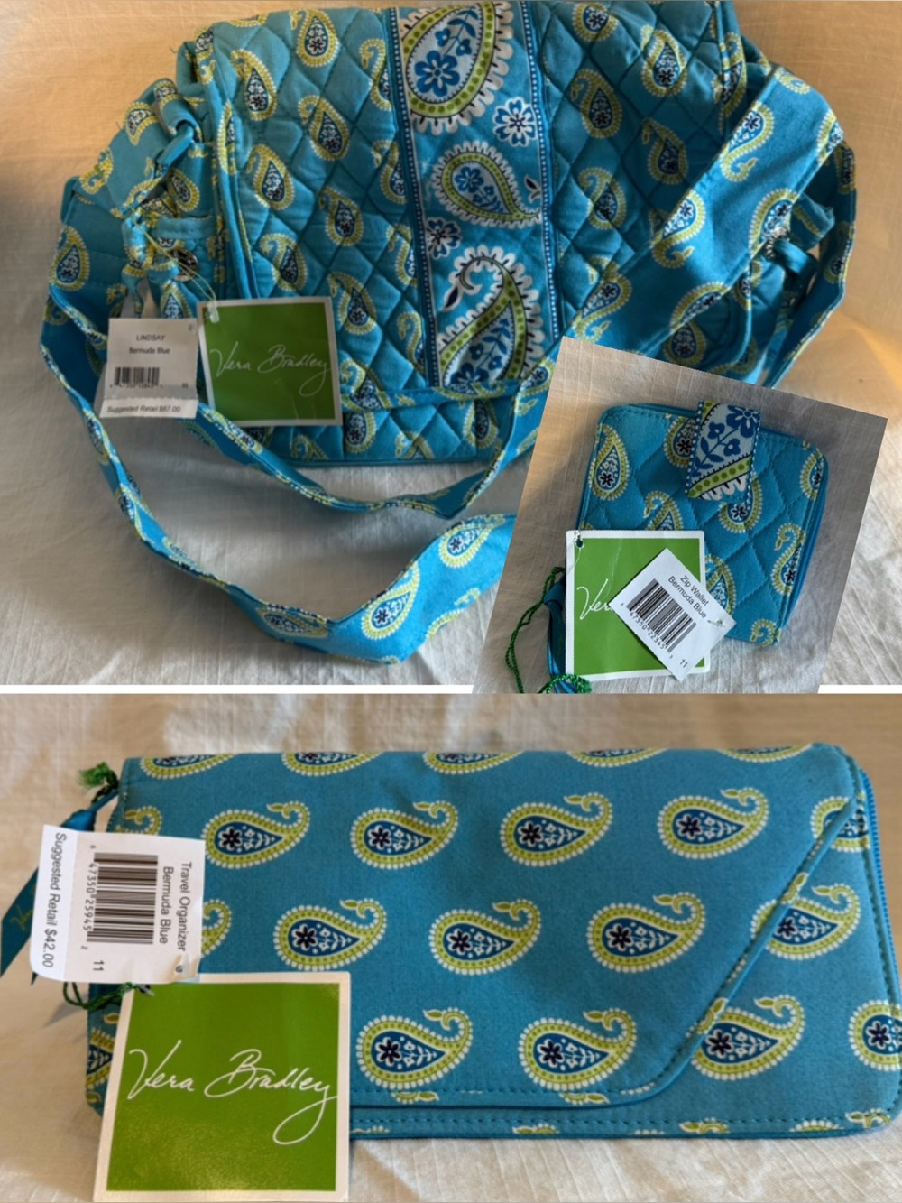 Vera Bradley Retired Bermuda Blue Pattern Crossbody, Wallet & Travel Organizer